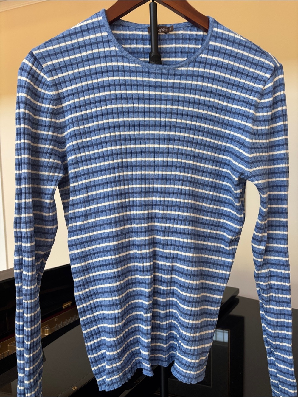J McLaughlin Blue Striped Long-Sleeve Ribbed Shirt. XL